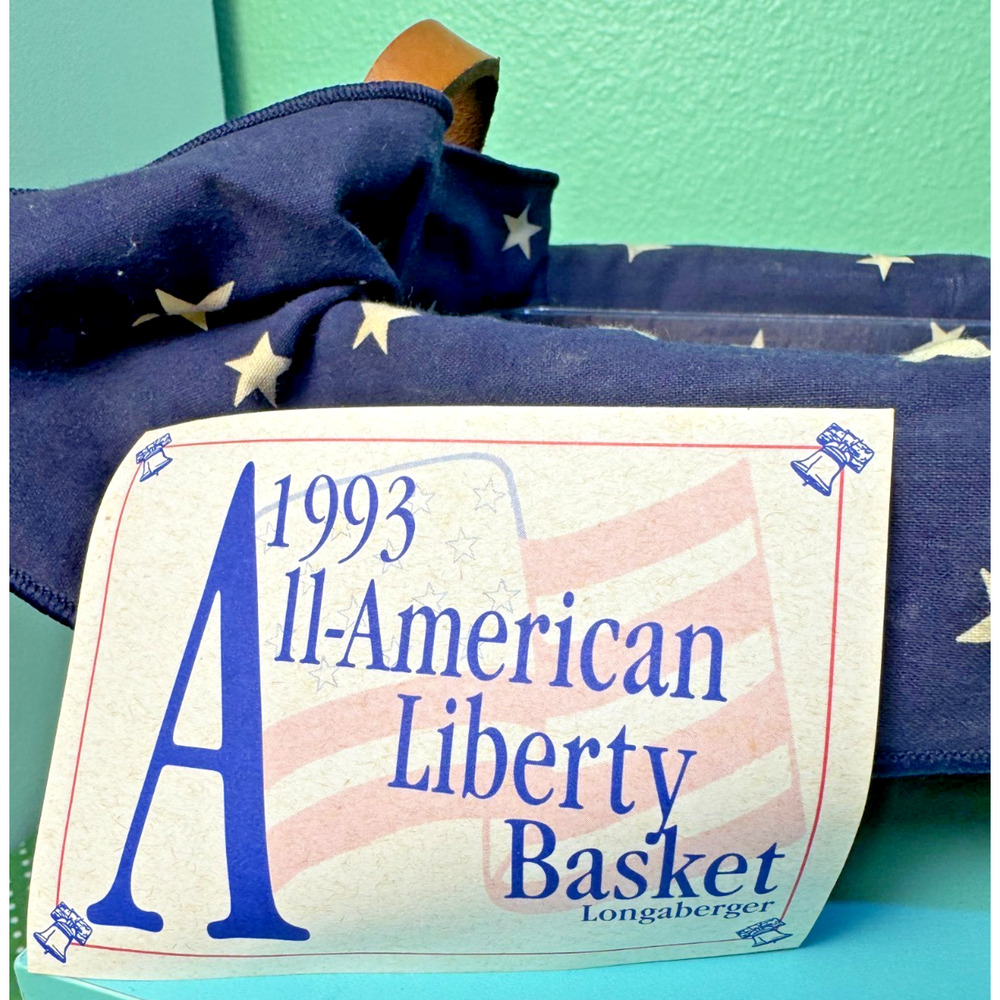 Longaberger All American Liberty Basket Woven Leather Handles Liner 1993 Flag